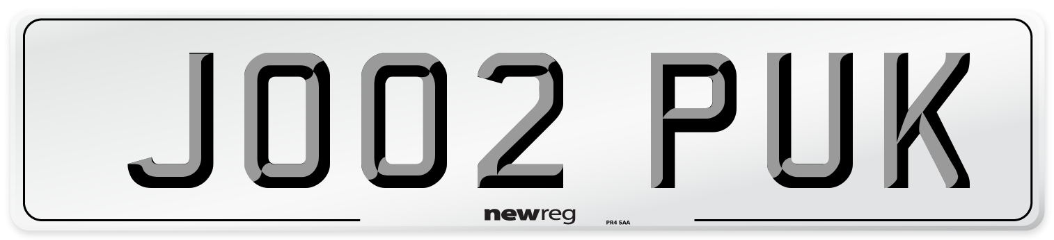 JO02 PUK Number Plate from New Reg